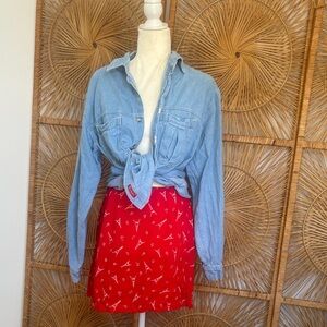 Red Eiffel Tower and coffee Patterned Women's Skirt